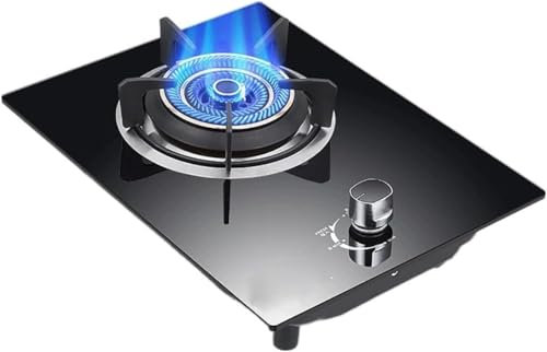 MOZ4dxy Cuisinière à gaz Table de Cuisson à gaz 33 cm Plaque de Cuisson intégrée à 1 brûleur Plaque de Cuisson en Verre trempé Noir, Support de poêle en Fonte NG Convertible