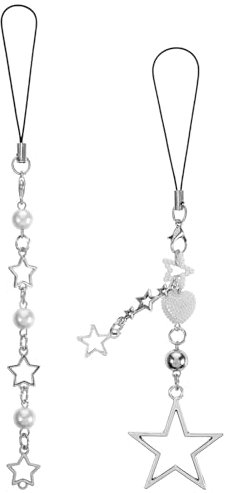 EupHHonycs 2 Pcs Cute Star Phone Charm, Phone Charm Strap Star Chain Lanyard String Camera Strap Wrist for Phone Bag Keychain Backpack Wallet