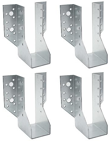 DOJA Barcelona Timber Joist Hanger, Joist Hanger Type A, Heavy Duty, Timber, Type A, Heavy Duty Pack of 4 48X166X75Mm Galvanised -to- Support Bracket with Wings for Garden Pergola Posts and...