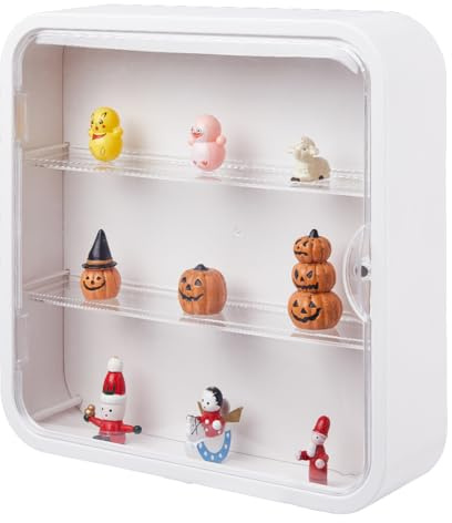 DICOSMETIC 3 Tier Figuren Vitrine 29.5x8x30cm Wandmontage Display Box Beige Wandmontierte Kunststoff Vitrinen Klare Vitrine Mit Tür Für Minifiguren Anime Ausstellung