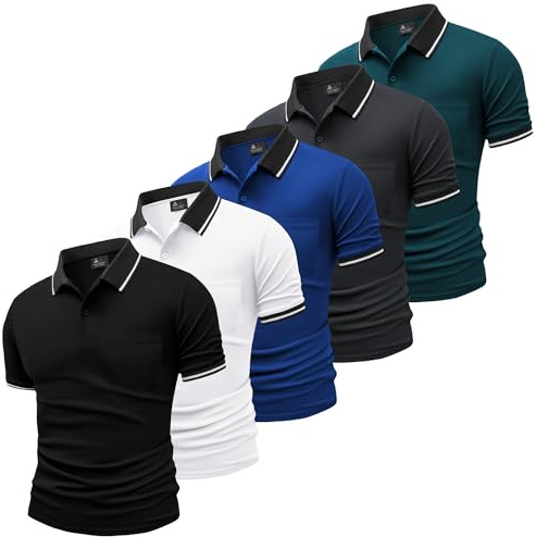 SwissWell 5er Pack Poloshirt Herren Kurzarm Atmungsaktiv Poloshirt Set Leichtes Golf Polohemd Polo T Shirt mit Brusttasche