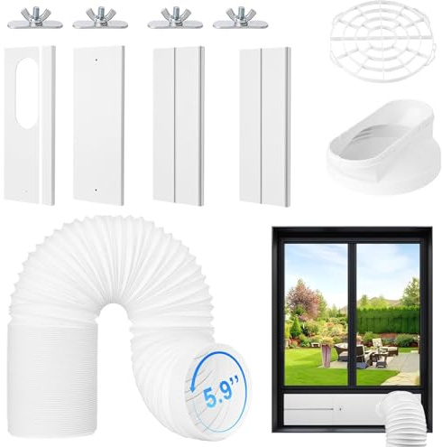 MCROSAL Portable Air Conditioner Window Vent Kit, Adjustable AC Window Seal Kit, Sliding Door Ac Vent Kit with Universal Exhaust Hose - 5.9 Inch Diameter, 78 Inch Length (4 Plates)