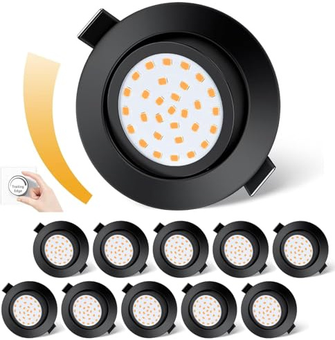 Lichtlord Dimmbare LED Einbaustrahler 10er Set,25mm Ultradünn Flach Spot,Einbauleuchte 5W Ersatz 70W Halogenlampe 600LM IP44 Deckenleuchte für Bad Wohnzimmer Küche Büro (Schwarz, 3000K)
