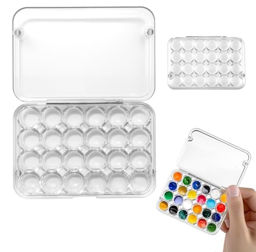 Reise Aquarell Set, Mini Pocket Aquarell Set, Aquarell Travel Set Tragbares Reise Aquarell Paletten Set Transparent 24 Gitter, Aquarellkasten Leer Tuschkasten 24 Farben