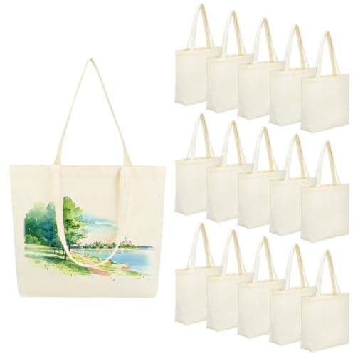 INTERWARM 16Pcs Canvas Tote Bags, Blank Cotton Grocery Shopping Totes | 30.5x40.5cm Lightweight Reusable Grocery Shopping Cloth Bags for Painting DIY Crafting Gift Heat Transfer Vinyl