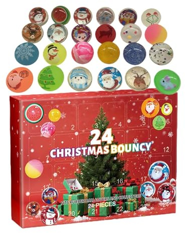 Hüpfbälle | 1 x Box Adventskalender 2025 | 21 x 16 x 5 cm Anti-Stress-Spielzeug für 24 Tage | Mädchen, perfekt für Zuhause, Festival, Meeting-Party, tägliche Überraschung