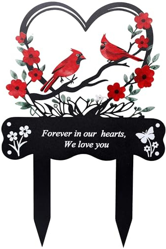 Wocst Cemetery Decorations for Grave Memorial Plaque Stake Grave Marker Cardinals Garden Stake Metal Decoration for Mom Dad Cemetery Outdoors Yard Garden