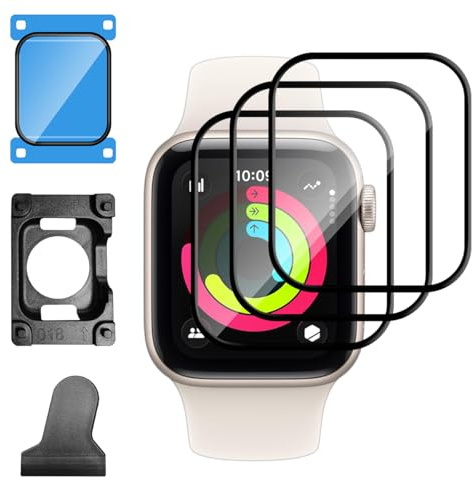 GEEMEE Protector de Pantalla para Apple Watch SE 3 40mm, 3 Pack Borde Curvo 3D, Antiarañazos, Sin Burbujas,HD Película Protectora Flexible Ultra Irrompible Antiarañazos-Negro