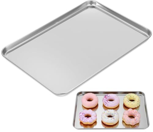 jojofuny Edelstahl Tablett Rechteckig 35x25 cm Servierplatte Rostfrei für Gastronomie & Haushalt, Flaches Serviertablett Metall, Kleines Backblech für Dampf-Reispaste & Buffet, Spülmaschinenfest