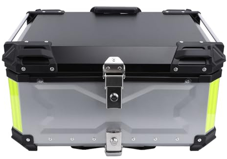 Acouto Top Case de Moto 65L avec Serrure de sécurité en Alliage d'Aluminium Autocollant Réfléchissant Top Case pour Casque Bagages l'argent Est Un Matériau Solide Amorti à Haute Teneur en (Silver)