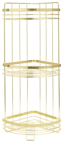OHS 3 Tier Bathroom Corner Shelves Counter Organiser, Floor Bathroom Caddy Freestanding Wire Plastic Corner Shower Shelf Storage Organiser Shower Caddy Display Shelves for Toiletries, Gold