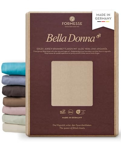 Bella Donna Jersey Alto edles Spannbettlaken Boxspring: glatt, kein Pilling | FORMESSE; Farbe Champignon; 200x220-200x240cm, bis 45cm; 97% Baumwollzwirn, 3% Elastan; Aloe Vera&Arganöl, intensive Farben