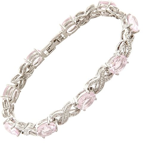 RIVA XOXO Verknüpfung Tennis Armband [18cm/7inch] mit Ovalschliff Edelstein Zirkonia CZ [Rosa Saphir] in 18K Weißgold Vergoldet, Einfache Moderne Eleganz