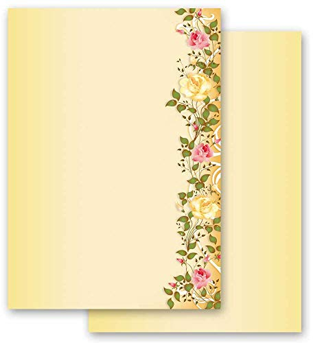 50 Blatt Briefpapier Rosen ROSENRANKEN Blumen & Blüten - DIN A4 Format - Paper-Media