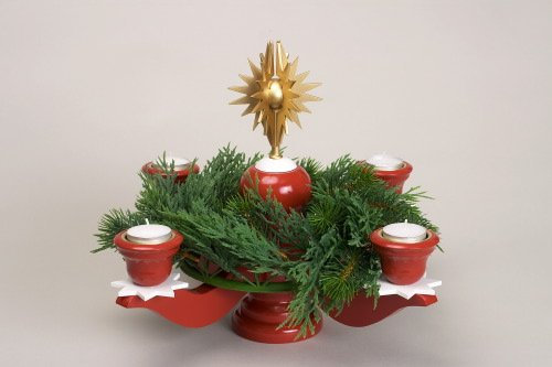 Rudolphs Schatzkiste Adventsleuchter mit Stern rot HxLxB 30x30x30cm NEU Tischdekoration Kerzenleuchter Leuchter Wachskerze Kirche Holz Weihnachten Seiffen Erzgebirge