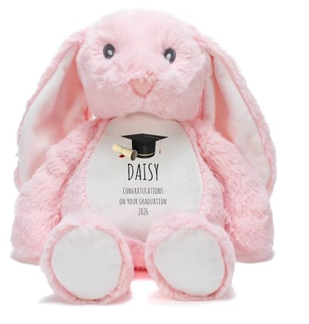 Ava Graceful Designs Personalised Graduation Bunny Rabbit Teddy | Graduate Soft Toy Gift | Leavers Present (Pink)
