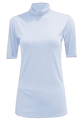 METLUQ M0D4 Ladies Turtle Polo Roll Neck Short Sleeve Plain Stretch T Shirt Top Jumper 8-26 (White, UK 12-14 M/L)