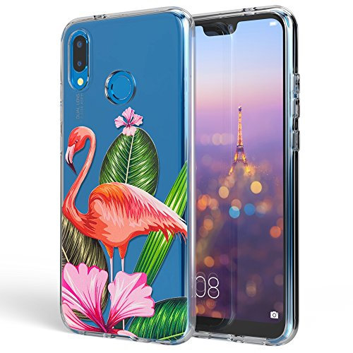 NALIA Coque Protection Compatible avec Huawei P20 Lite, Motif Housse Silicone Premium Case Smart-Phone Back-Cover, Ultra-Fine Souple Gel Anti-Choc Bumper Mince Etui, Designs:Flamingo Green