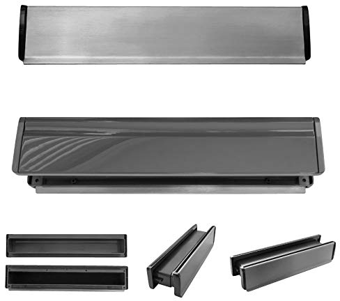 Edelstahl-Briefeinwurf-Innen + Außen, mit Schacht-Nr.3-365 x 80 mm-Briefkasten-Briefschlitz-Briefklappe (365 x 80 mm Edelstahl mit Kanten + Innenklappe anthrazit)