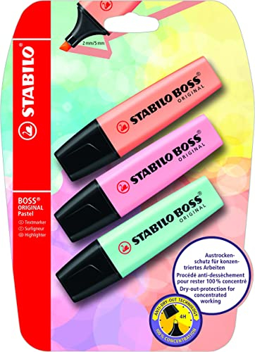 Stabilo BOSS ORIGINAL Pastel - Evidenziatore - Pack da 3 - Rosa Pesca/Rosa Antico/Carta da Zucchero