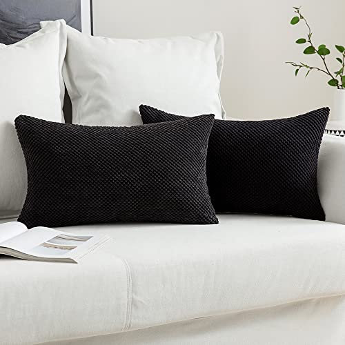 MIULEE 2er Set Kissenbezüge Dekokissen Körnig Dekorativ Kissenbezug Kissenhülle Sofakissen Deko Bezug Weich Zierkissen Kissen für Wohnzimmer Schlafzimmer 30x50cm Schwarz