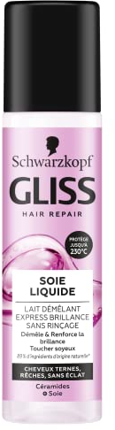 Schwarzkopf Gliss - Lait Démêlant Express Brillance Soie Liquide - Cheveux ternes, rêches, sans éclat - Lissant - Renforce la Brillance - Flacon de 200ml