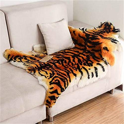 Tiger Area Rug Chic Style Leopard Skin Printed Rugs Australia Sheepskin Carpet Soft Plush Eco-Friendly Fits Perfectly In Living Room/Bed Room or as a Couch Decor One Pelt 1 Pack