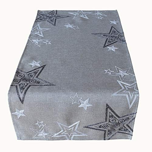 Raebel OHG Tischläufer Stickerei Sterne Schneesterne Mitteldecke Weihnachten Deko Weihnachtstischdecke (grau-Silber, 40 x 85 cm)