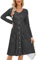 OUGES Women's Long Sleeve V Neck Button Down Casual Polka Dot Dress with Pockets(Black Polka Dot,L)