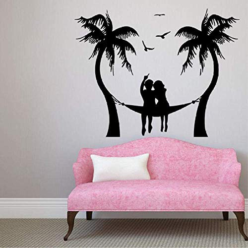 Wall Stickers Palms Tree Wall Stickers Beach Sea Gull Wall Art Mural Love Couple Relax Wall Decal Seaside Art Decor Window Poster 42 * 33Cm