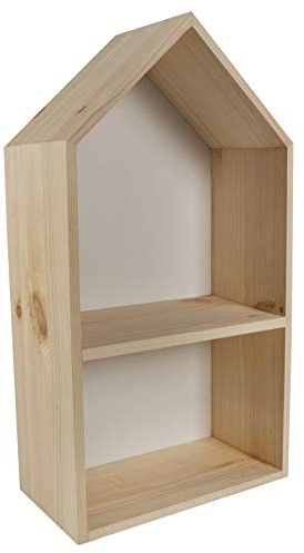 WooDeeDoo Narrow Wooden House Shaped Display Shelf 22 x 12 x 40 cm Wall Mounted Storage Box with White Back Panel Internal Divider Plain Pine Unfinished Shelf for Kids Room Decor Crafts
