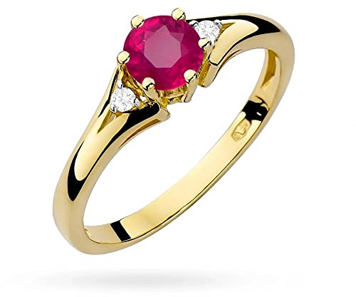 MARKO Verlobungsring 14 Karat (585) aus Gold, verziert mit Rubin 0,60 Ct und Diamanten sowie einer eleganten Box für den Ring (54 (17.2), Rubin)