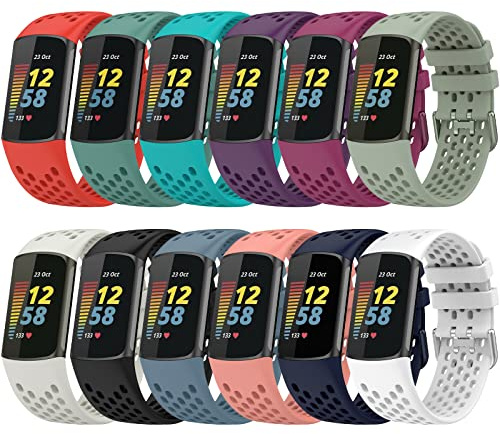 TopPerfekt Bracelet de Rechange pour Montre Fitbit Charge 6, Bracelet Réglable Sport en Silicone Souple pour Traqueur D'activité Charge 5 pour Homme et Femme 12-[Paquets]