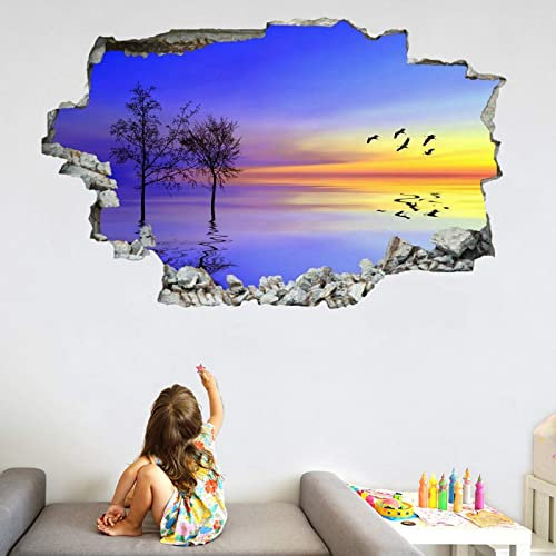 Kuletkear 3D Wandtattoo Wandaufkleber Wandsticker Wanddeko Landschaftssilhouette B 120 x H 80 cm für Wohnzimmer Schlafzimmer Flur Kühlschrank