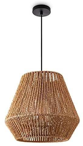 Paco Home Lámpara De Suspensión Ratán Mesa Comedor Colgante Lámpara E27 Papel Boho, Farbe_MuVa:Naturaleza (Ø32cm), Tipo de luminaria___Color:Lámpara colgante - Negro
