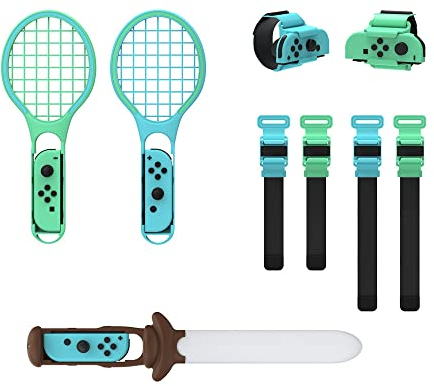 7-in-1-Sportzubehör, kompatibel mit NS Switch, Gaming-Sets mit Schwert + Sportgurt + Tennisschläger + Armband-Controller, Konsolengriff, Spiele-Kits, Sport-Familien-Party-Pack