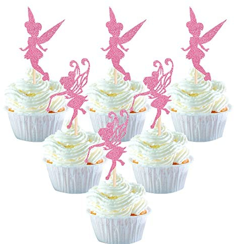 24 Stück Fee Cupcake Toppers Glitter Blume Engel Fee Geburtstag Tortendeko Ballett Tänzer Tortendeko für Hochzeit Braut Dusche Baby Dusche Geburtstag Party Kuchen Dekorationen Zubehör Rosa