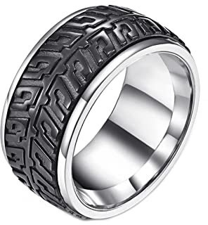 Mesnt Ring Für Männer Schwarz, Gothic Autoreifen Muster Anti Stress Fidget Ring Schwarz Größe 60 (19.1)