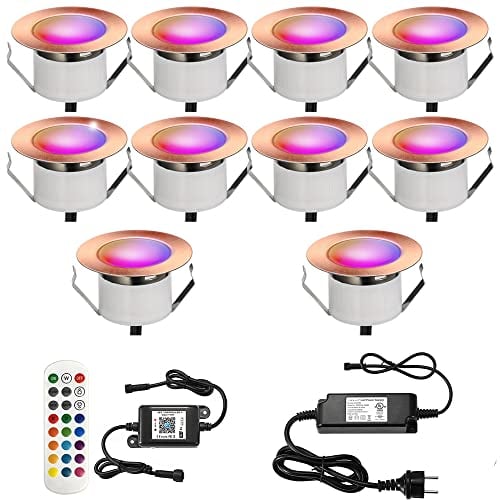 10 x WLAN, mehrfarbig, RGBWW (4 in 1), 0,6 W, Ø 31 mm, Einbaustrahler, für den Außenbereich, dimmbar, funktioniert mit Alexa, Google Home, LED-Einbaustrahler, DC12 V, wasserdicht, IP67, Antikkupfer