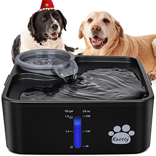 Kastty Fuente de Agua para Perros de 2 galones, Fuente Ultra Grande/Ancha para Mascotas, sin BPA, dispensador de Cuencos de Agua para Perros con 5 Bombas seguras de filtración y recordatorio de