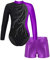 iEFiEL 2PCS Mädchen Glitzer Turnanzug Leotard mit Strasssteine Gymnastik Anzug Langarm Ballett Trikot Kleidung Tanzkostüm Set Ue Violett 122-128