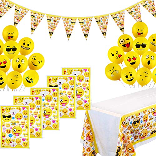 Teiliges Party-Set Emoji Kindergeburtstag Partydekoration mit Banner, Smiley Ballon, Party Geschenktüten, Emoji Smiley Latexballons, Geburtstagsfeierversorgungen Neuheit Hochzeit