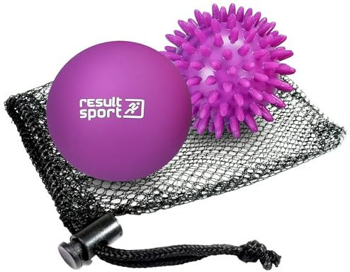 ResultSport Massageball Set 2er, Igel und Lacrosse, 6,3cm, mit Tasche | 2er Massageball Set für Füße Rücken und Waden, Igel und glatt, 6,3cm, 140g mit Tasche, PAK-frei