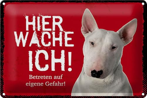 FEMER Blechschild Spruch 30x20cm Bullterrier Hier wache eigene Gefahr