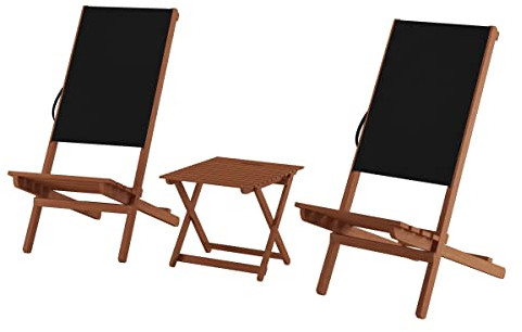 Erst-Holz Wikingerstuhl-Set Lagerfeuerstuhl Anglerstuhl Strandstuhl Partystuhl Stofffarbe schwarz V-10-365, Stühle:Doppelpack mit Tisch