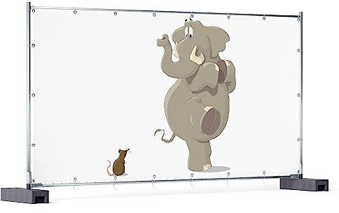 Wallario XXL Outdoor-Poster für Garten oder Balkon Elefant erschrickt vor Maus, Motivbanner Größe: ca. 340 x 173 cm, Outdoor-Bild