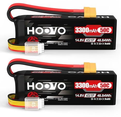 4S Lipo Akku 14,8V 3300mAh 50C RC Battery Softcase mit XT60 Stecker Aufladbarer Akkus HOOVO für RC Car Buggy Hubschrauber Flugzeug Boot Quadcopter Slash VXL Hobby(2 Stück)