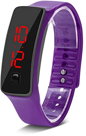 Montre Numérique LED pour Femme, Bracelet en Silicone, Montre de Sport Numérique, Cadran 12 Heures, Affichage électronique, Montre-Bracelet pour Homme, Femme, Adolescent, étudiant. (Violet)