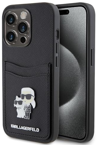 Karl Lagerfeld KLHCP15XSAPKCNPK Hülle für iPhone 15 Pro Max 6.7 Schwarz hardcase Saffiano Cardslot KC Metal Pin