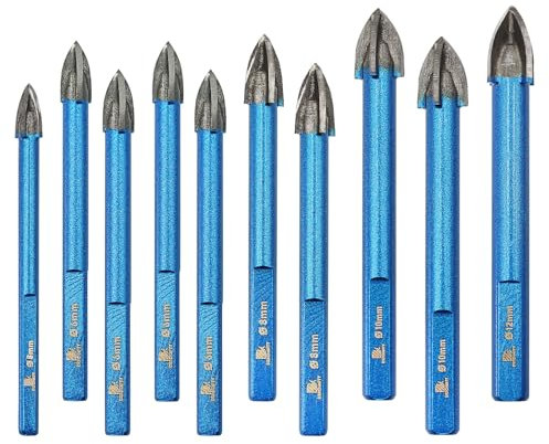 Masonry Drill Bit BRSCHNITT 3/16,1/4*4,5/16*2,3/8*2,1/2Carbide Tips Concrete Drill Bit Set for Pots Bottles Ceramic Tile Glass Brick Ceramic Triangle Shank